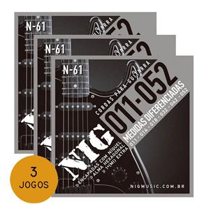 KIT C/ 3 Jogos de Encordoamentos NIG N61 P/ Guitarra 0.11/0.52 - EC0167K3