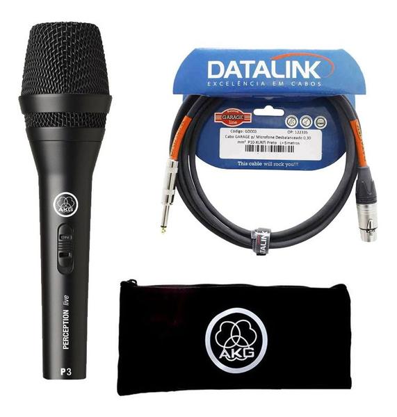 Kit C/ 3 Microfone Akg P3s e 3 CABO DATALINK 3 MTS XLR/P10