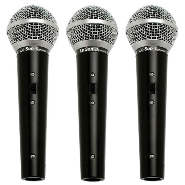 KIT C/ 3 Microfones Dinâmico LS50K3 Preto LESON