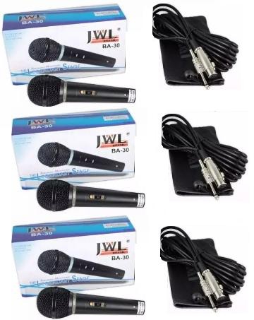 Kit C/ 3 Microfones JWL BA30 com Fio Dinâmico BA-30