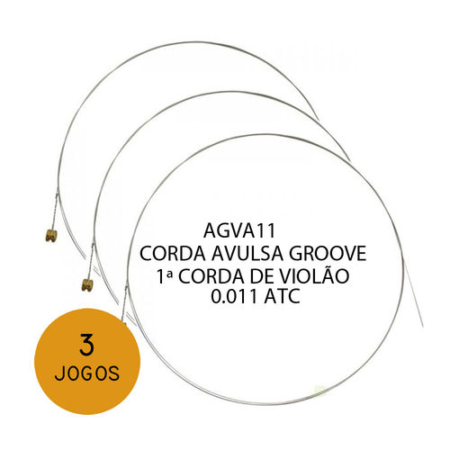 KIT C/ 3 Primeiras Cordas Avulsas Groove P/ Violão Aço e (M) AGVA 0.011 - EC0018K3