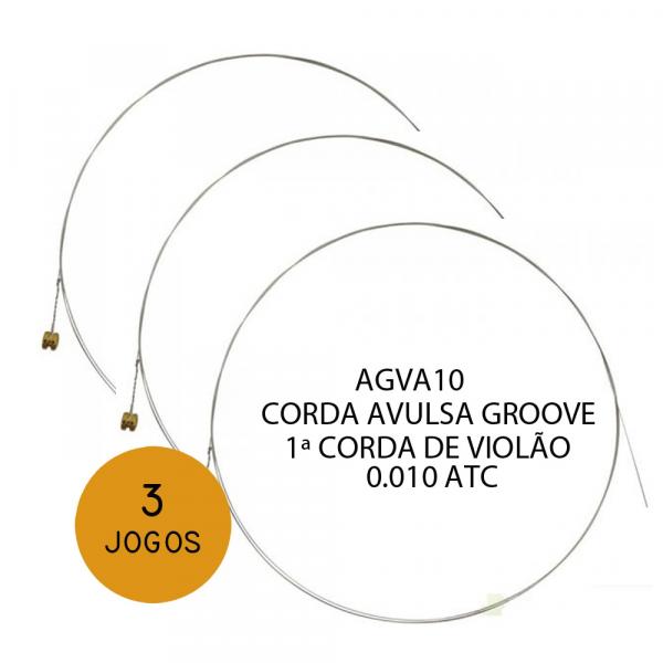 KIT C/ 3 Primeiras Cordas Avulsas Groove P/ Violão Aço e (M) AGVA 10 0.010 - EC0017K3 - Groove Strings