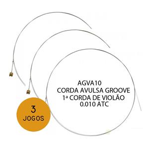 KIT C/ 3 Primeiras Cordas Avulsas Groove P/ Violão Aço e (M) AGVA 10 0.010 - EC0017K3