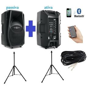 Kit Caixa Ativa + Passiva Ps10 Bluetooth Usb Fm + Suporte + Cabo 10 Metros - Frahm