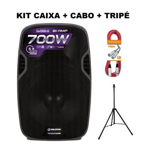 Kit Caixa Ativa Waldman 12'' 700W + Cabo + Tripé
