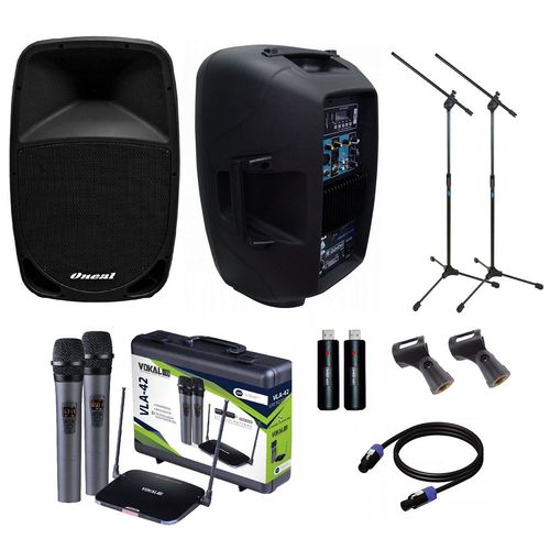 Kit Caixa de Som Ativa e Passiva Oneal Opb1112 + Microfone Vla42 + Pedestal