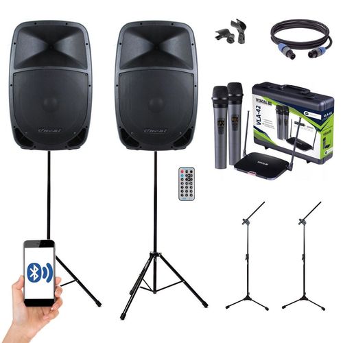 Kit Caixa de Som Ativa Passiva Oneal Opb1112 + Microfone Vla42 + Suportes