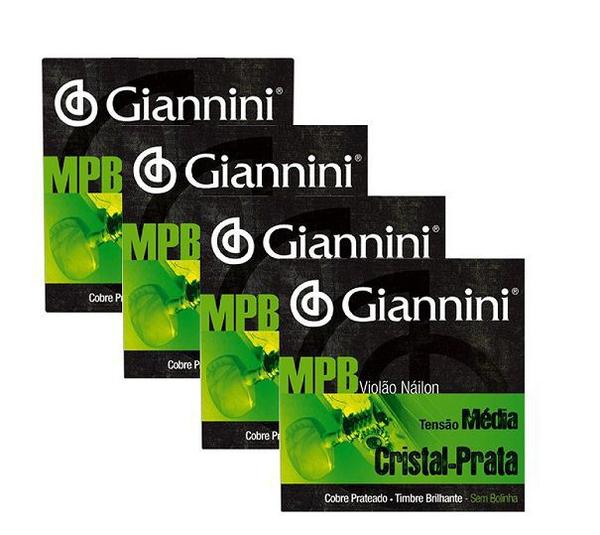 Kit com 4 Encordoamentos Giannini MPB para Violão Nylon