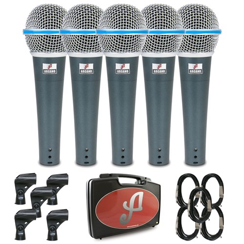 Kit com 5 Microfones Dinâmicos Arcano Osme-8KIT com Fio XLR-P10