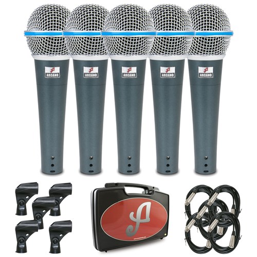 Kit com 5 Microfones Dinâmicos Arcano Osme-8KIT com Fio XLR-XLR