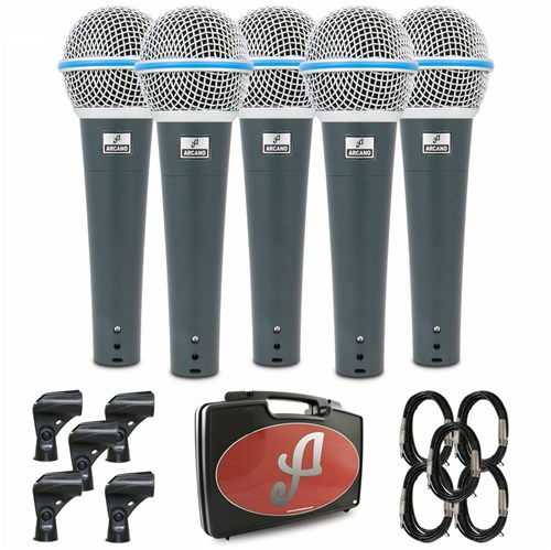 Kit com 5 Microfones Dinâmicos Arcano Rhodon-8KIT XLR-P10
