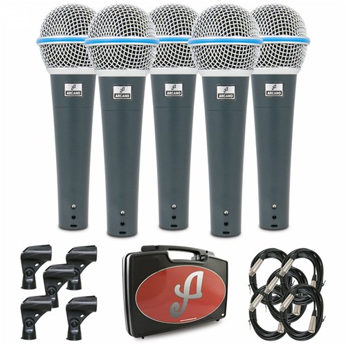 Kit com 5 Microfones Dinâmicos Arcano Rhodon-8KIT XLR-XLR