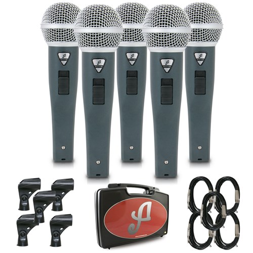 Kit com 5 Microfones Dinâmicos com Fio Arcano Rhodon-8BKIT XLR-P10
