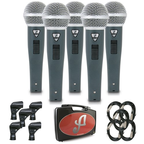 Kit com 5 Microfones Dinâmicos com Fio Arcano Rhodon-8BKIT XLR-XLR