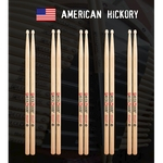 Kit com 5 pares de baquetas PieceWood 7A American Hickory