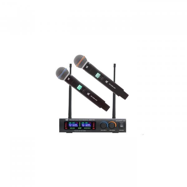 Kit com Dois Microfones Sem Fio TSI UD-2200-UHF e Receptor