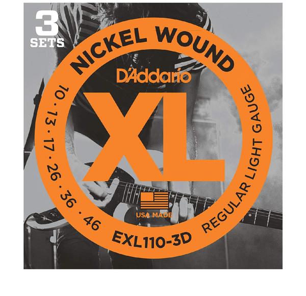 Kit com 3 Encordoamento Daddario para Guitarra EXL110-3D 010-046 - D'Addario
