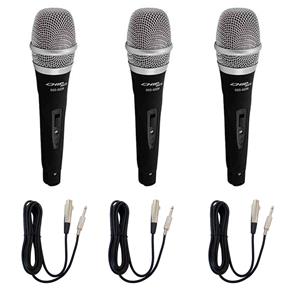 Kit com 3 - Microfone Dinâmico Profissional + Cabos 4 Metros Performance Sound SC-226