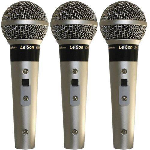 Kit com 3 Microfone Leson Sm58 P4 Vocal Profissional - Champ