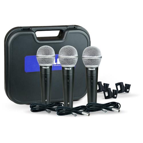 Kit com 3 Microfones Mão Vokal Vm 500 com Cabo e Cachimbo