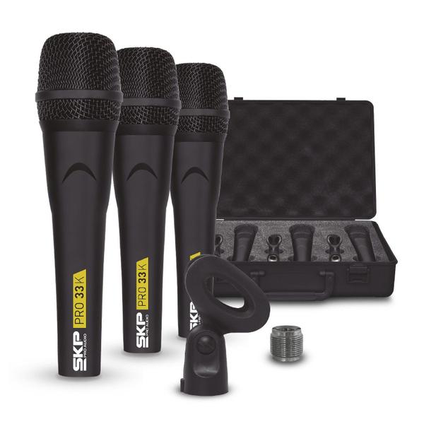 Kit com 3 Microfones Profissionais SKP Pro 33K