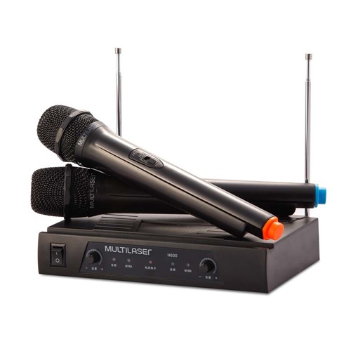 Kit com 2 Microfones Sem Fio com Receiver VHF Multilaser