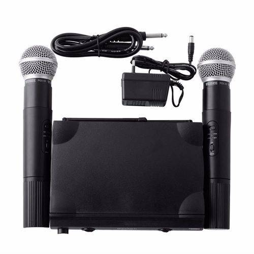 Kit com 2 Microfones Sem Fio Duplo de Mao Uhf Profissional Microfone Wireless Duplo para Karaoke Igr