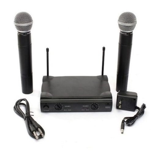 Kit com 2 Microfones Sem Fio Duplo de Mao Uhf Profissional Microfone Wireless Duplo para Karaoke Igrejas Bivolt