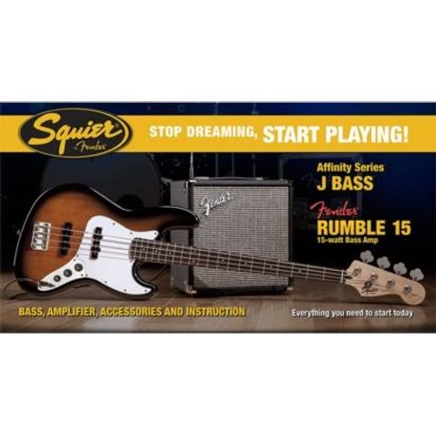 Kit Contrabaixo Fender Squier Affinity J Bass+ Rumble 15 032 - 3color Sunburst