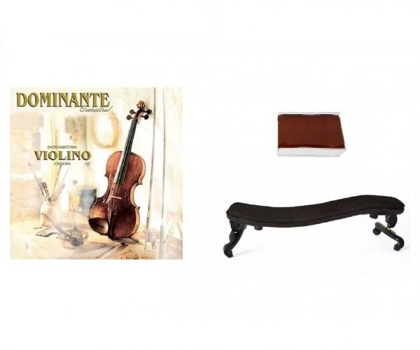 Kit Cordas Violino Dominante + Breu Smbr + Espaleira 3/4 4/4 - Smart