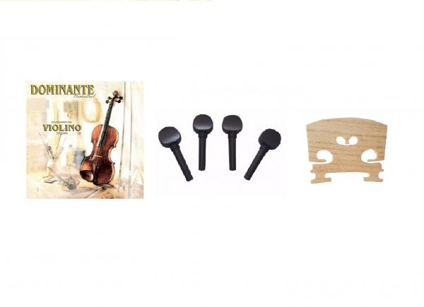 Kit Cordas Violino Dominante + Cavalete + 4 Cravelhas 4/4