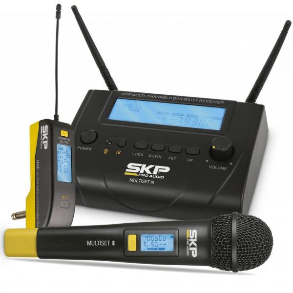 Kit de Microfone Sem Fio com Transmissor + Receptor SKP MULTISET III