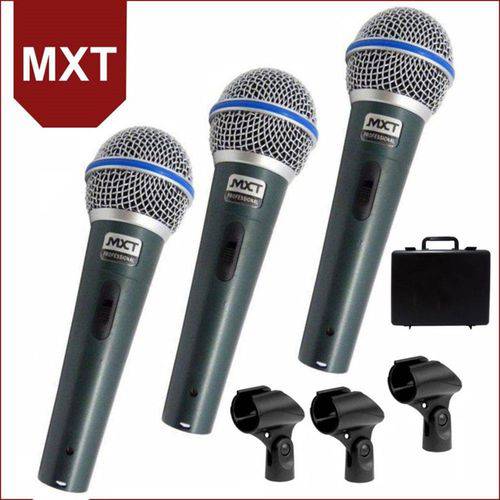 Kit de 3 Microfones de Mão Dinâmico MXT BTM-58A + Cabos