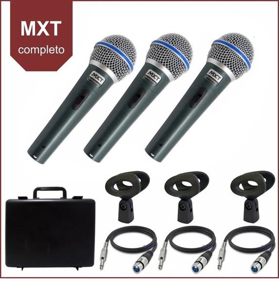 Kit De 3 Microfones Dinâmico Mxt Btm-58a + Maleta + Cabos
