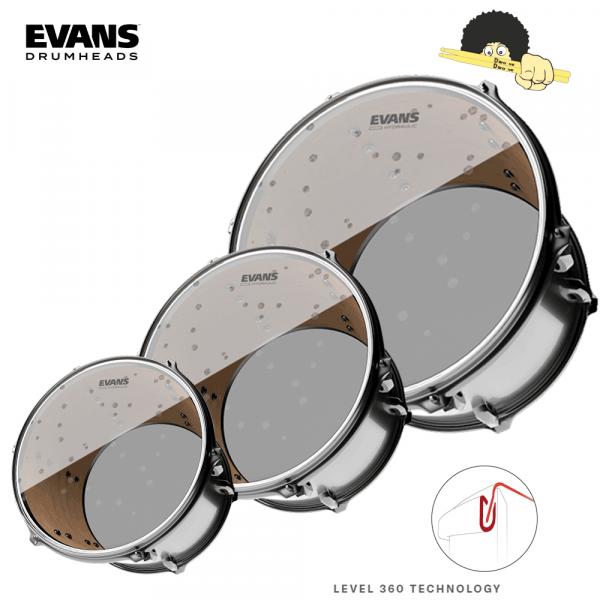 Kit de Peles Evans Hydraulic - Filme Duplo Hidráulico Transparente Level 360º (10"/12"/16") - Evans Drumheads