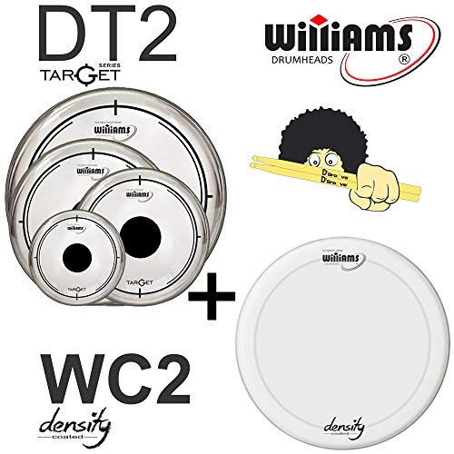 Kit de Peles Williams - DT2 Duplo Filme Clear C/dot Central (10″/12″/14″/20″) + Pele(caixa) WC2 14"