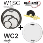 Kit de Peles Williams – W1SC Filme simples clear c/ anel abafador (10/12/14/22)+ Pele(caixa) WC2 14