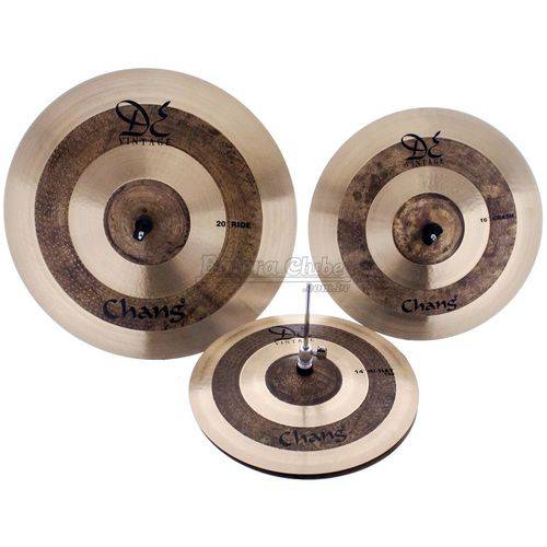Kit de Pratos Chang Cymbals de Vintage Bronze B20 com Crash 16¨, Chimbal 14¨, Ride 20¨ e Bag