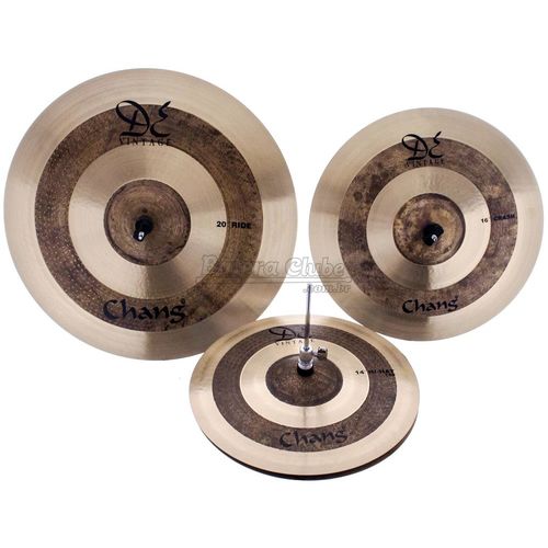 Kit de Pratos Chang Cymbals de Vintage Bronze B20 com Crash 16¨, Chimbal 14¨, Ride 20¨ e Bag