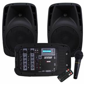 Kit de Som Novik EVO 410 Bluetooth/USB/SD, 2 Caixas 300W RMS + Mesa 4 Canais + Microfone + Cabos