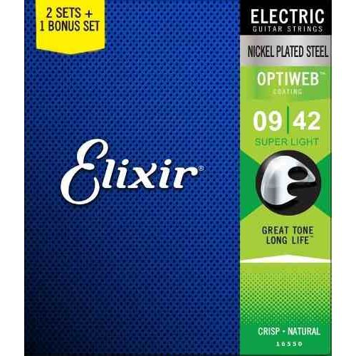 Kit 3 Encordoamento Elixir S Light 09 Optiweb Guitarra 16550