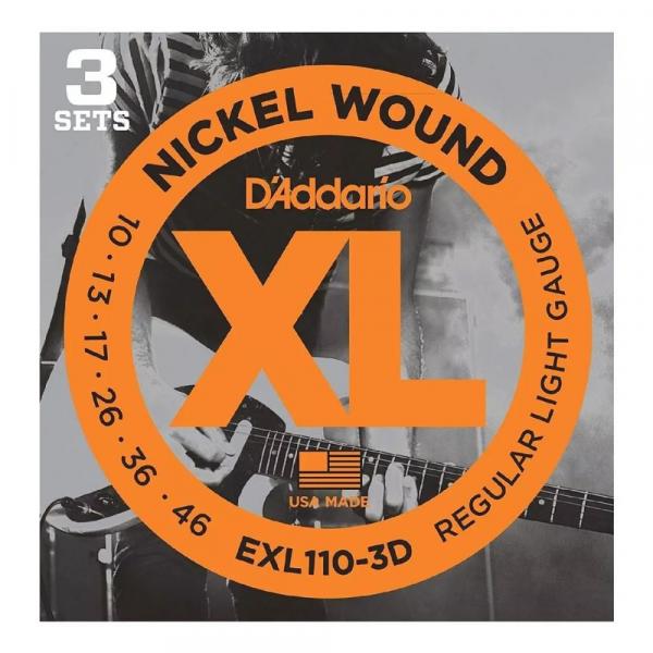 Kit 3 Encordoamento Guitarra 010 D'addario EXL110-3D Tensão Média Linha XL Nickel Round Wound - D'Addario