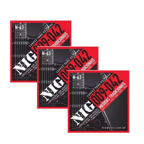 Kit 3 Encordoamentos Nig N-63 P/ Guitarra