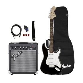 Kit Fender Strat Pack - Guitarra Squier Affinity Strat Black - Acompanha Amplificador Gig Bag e Acessórios