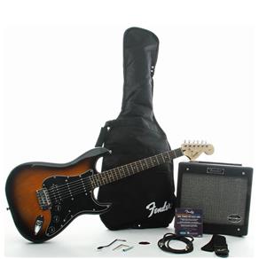 Kit Fender Strat Pack - Guitarra Squier Affinity Strat Hss Brown Sunburst - Acompanha Amplificador Gig Bag e Acessórios