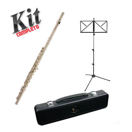Kit Flauta Transversa Eagle Fl03s Prateada + Case Rígido Luxo + Estante de Partitura RMV
