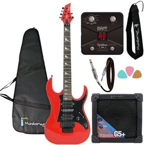 Kit Guitarra com Ponte Floyd Mg 330 Vermelha + Pedaleira + Cubo + Capa + Acessórios