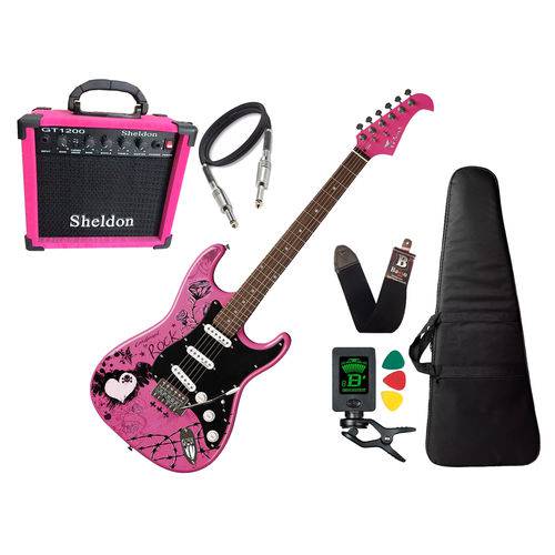 Kit Guitarra Eagle Egp 10 Cr Rosa Pink Sheldon