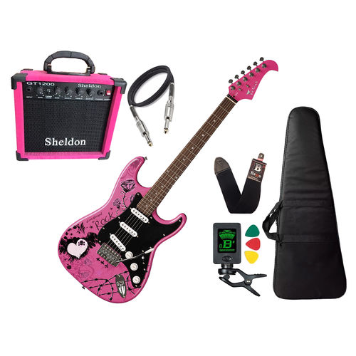 Kit Guitarra Eagle Egp 10 Cr Rosa Pink Sheldon