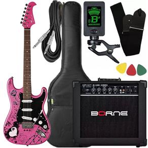 Kit Guitarra Eagle Egp10 Cr Rosa Pink Amplificador Borne